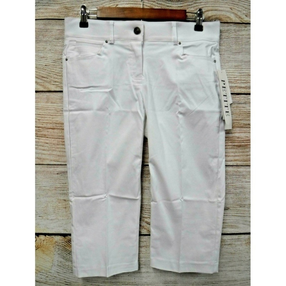 Linda Matthews Pants Womens Size 10P Bleached White Stretch Slim Capri Pants New